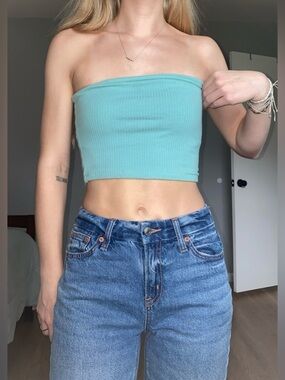 Hollister Ribbed Strapless Crop Top - Mint Green